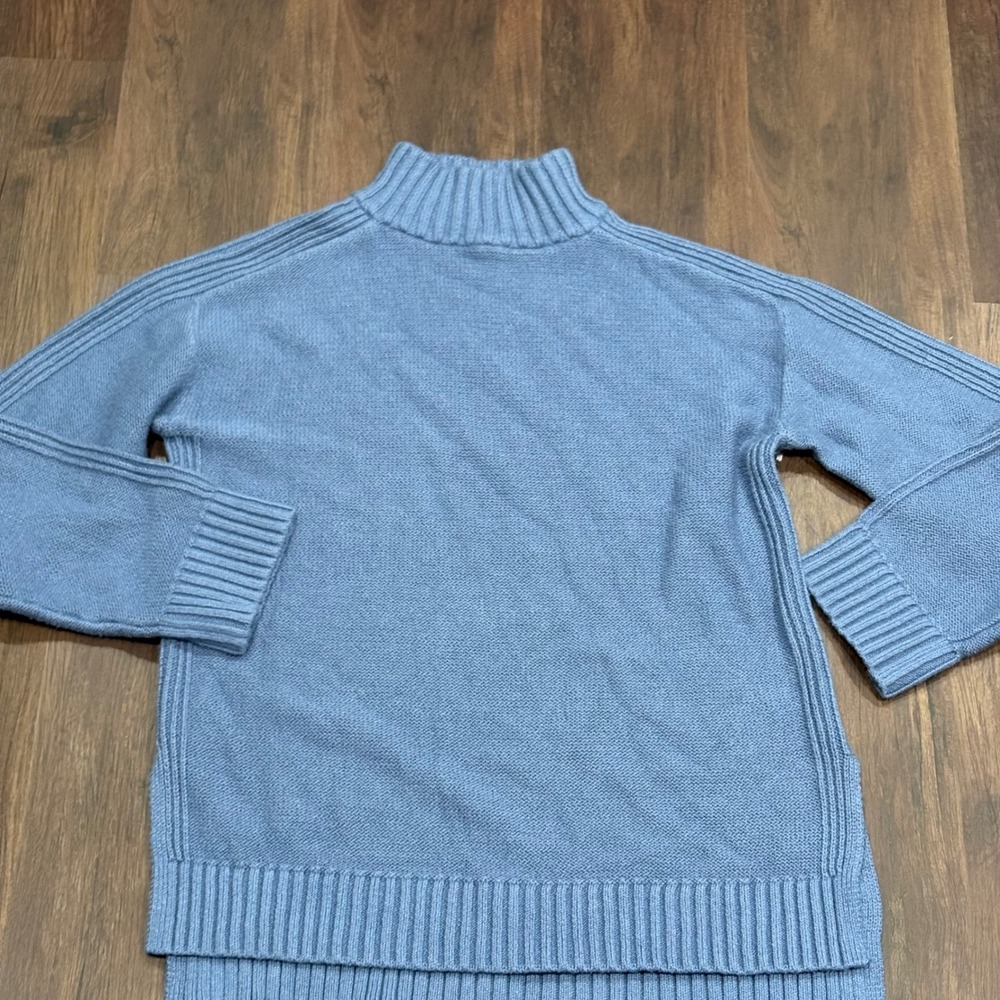 Coastal Grandma Haven Well Within Slate Blue Funnel Neck Cotton Sweater S